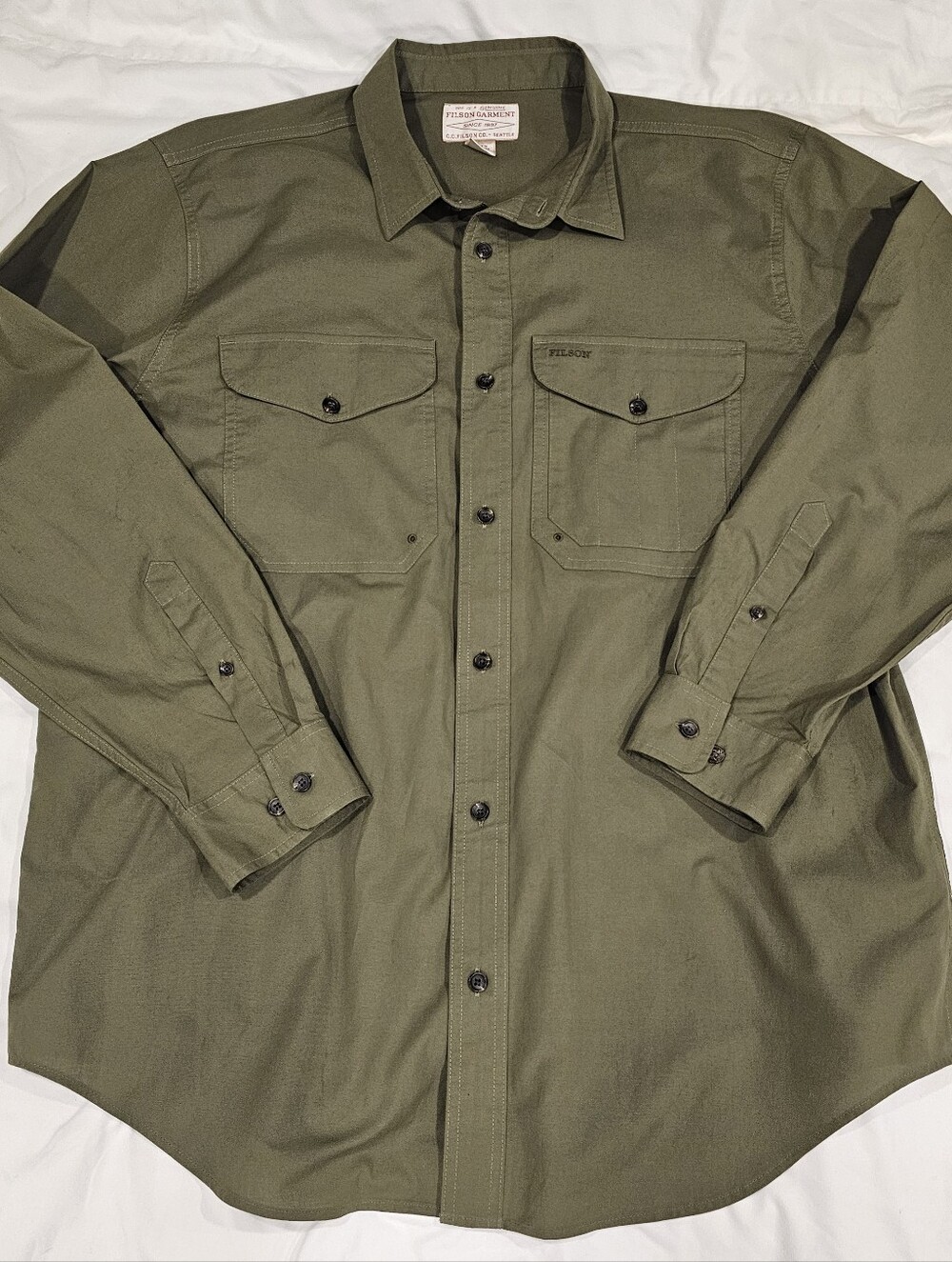 Filson Olive Green Lightweight Long Sleeve Shirt Jacket XL READ Double Pockets